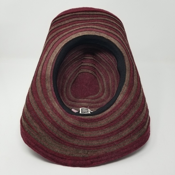 San Francisco Hat Felted 100% Wool Wide Rolled Brim Texture Stripes USA One Size - Picture 11 of 13